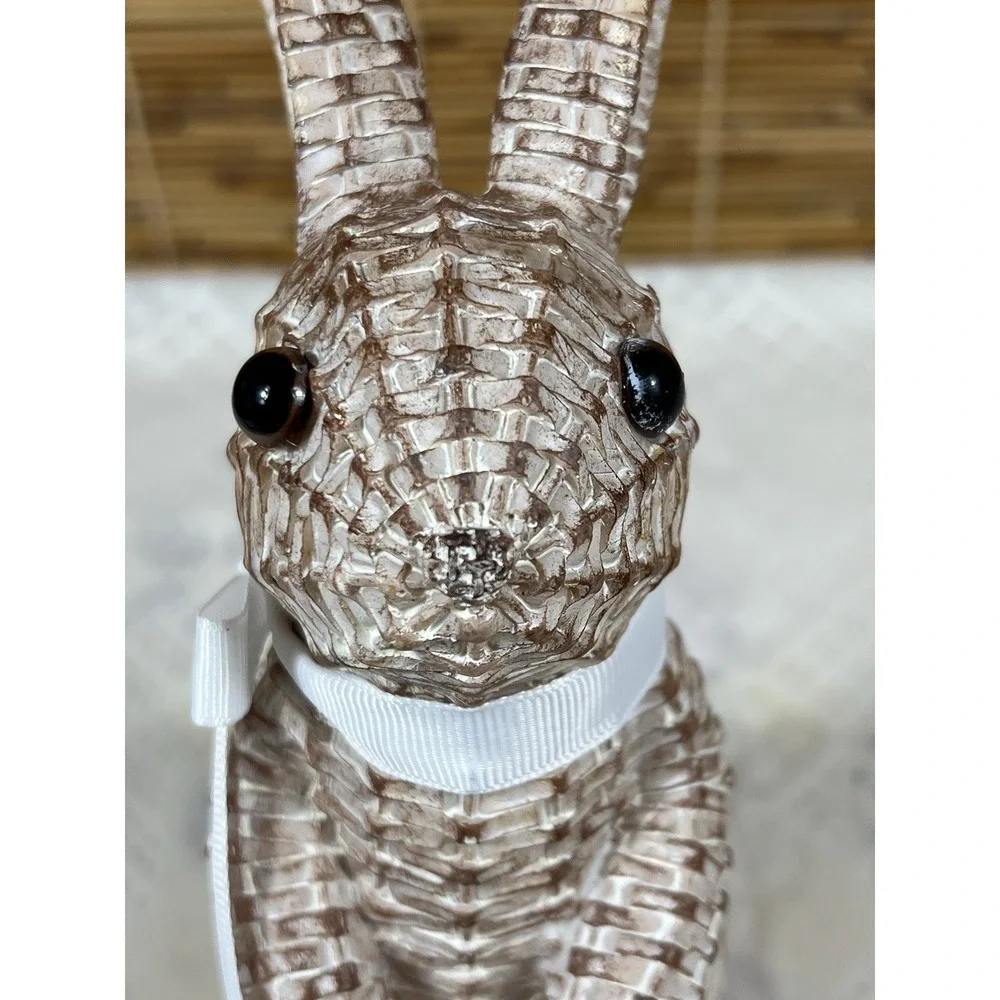 Rattan‎ Rabbit Woven Rabbit Bow Resin Ornaments for Home 8.1in Brown Station